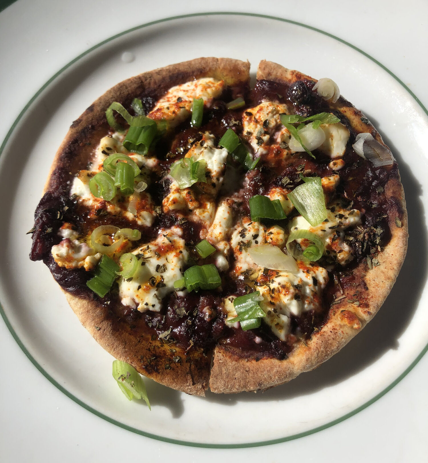 Toasted Pita with Tomato Blueberry Compote and Feta